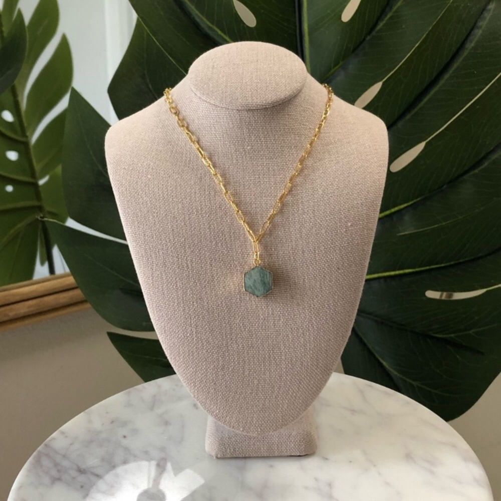 Amazonite Paperclip Gold Chain Necklace